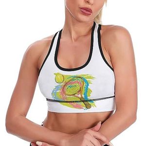 Graffiti Tennis Racket Ademend Sport BH's voor Vrouwen Draadloze Workout Yoga Vest Ondergoed Racerback Crop Tank Top XL