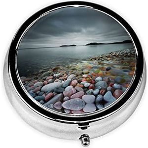 Strandsteen om de Pillendoosje Decoratieve Doos van de Pillendoos, Twee Compartiment Pillendoosje