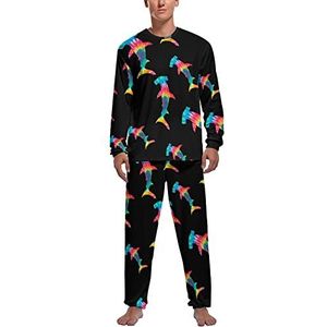 Tie Dye Hammerhead Shark Zachte Heren Pyjama Set Comfortabele Lange Mouw Loungewear Top En Broek Geschenken L