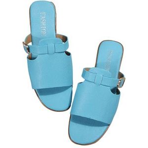 XUnion Slippers Vrouwen Grappige Zomer Mode Slijtage Minimalistische Stijl Platte Sandaal Flip Flops Uitloper Slippers, A43, Hemelsblauw, 6.5 UK Wide