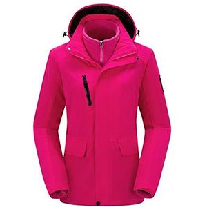 Warme winterjas voor dames, 3 in 1 waterdichte, winddichte afneembare jas, slijtvaste ski- en bergsportjas,Red,XL