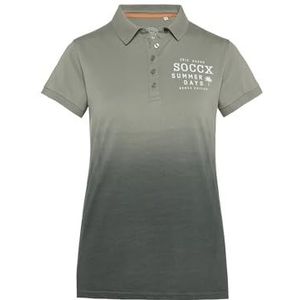 SOCCX Dames poloshirt Dip Dye met rug-artwork, Sage Green, XXL