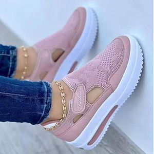 Maat 35-43 dames sneakers platform stevige kleur flats dames schoenen casual ademende wiggen wandelen sneakers-Pink,35