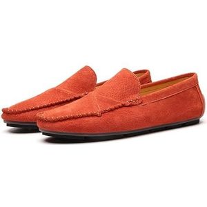 Heren loafers schoen effen kleur suède vamp loafers antislip flexibele comfortabele wandelslip-ons (Color : Orange, Size : 41 EU)