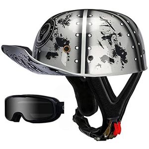 Retro-motorhelm voor volwassenen, vintage jethelmen in Duitse stijl met bril voor scooter, bromfiets, lichtheid, baseballpet, heren en dames, DOT-gecertificeerd Decoration