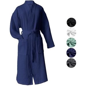 heimtexland ® Badjas, wafelpiqué, reisbadjas, saunajas, 100% katoen, Oeko-Tex, licht, sneldrogend, huidvriendelijk, voor dames en heren, type 881, Donkerblauw, S
