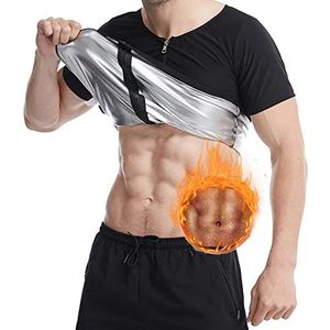 Bogutongjin Afslanktanktop voor heren, fitnessstudio, sauna-pak om af te vallen, compressieshirt, fitness-T-shirt, neopreen, afslankmakend, body shaper, Zwart, L