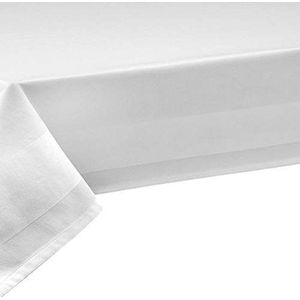 100% katoen metergoed tafelkleed damast kleur en lengte selecteerbaar wit 130 x 280 cm met 2 zijden satijnen rand vierkant
