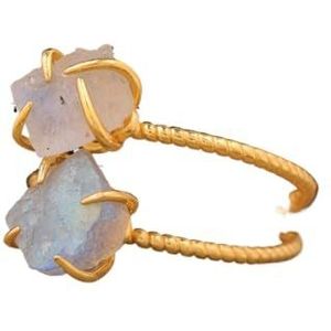 Exquise Labradoriet Stone Claw Finger Ring - Verstelbare sieraden cadeau for vrouwen (Color : Labradorite Gold, Size : 17)