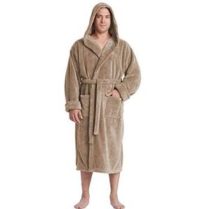 Satijnen nachtjapon voor mannen, Dikkere, middellange, comfortabele, warme winternachtjapon met veters en capuchon(Khaki,XXL)