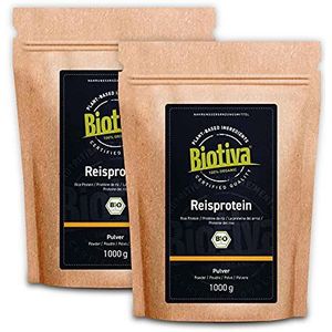 Biotiva Rijst Eiwit Eiwit 80% biologisch 2kg (2x1000g)- veganistisch Eiwitbron - Zonder toevoegingen - Vrij van gluten, soja en lactose - Verpakt en gecontroleerd in Duitsland (DE-ECO-005)