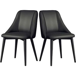 GEIRONV Moderne lederen eetkamerstoel set van 2, for balie lounge woonkamer receptie stoel met ergonomische rugleuning en metalen poten Eetstoelen (Color : Black, Size : 85 * 42 * 44cm)