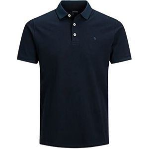 Heren JACK & JONES + Fit Polo Shirt JJEPAULOS Uni zomerhemd Korte Mouw Piqué Katoen Grote Maat, Colour:Navy, Size:7XL