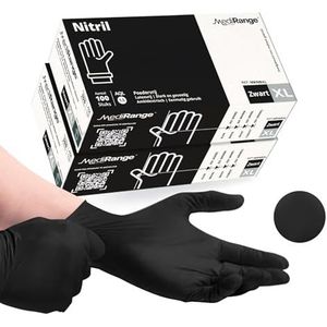 Farla Medical MediRange Disposable Extra Large Nitrile Gloves - Powder Free and Latex Free Surgical Gloves - Multi-Purpose, Single Use Medical Gloves - Box of 200, Black