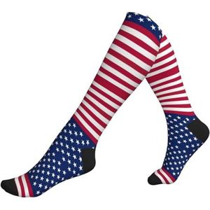 MDATT Amerikaanse vlag sterren strepen compressie sokken verminderen zwelling verbeteren circulatie comfortabel ondersteunend voor de hele dag dragen, 2 Zwart-2, Eén Maat