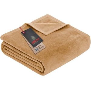 Ibena Porto XL Deken 180x220 cm - katoenmix zacht, warm en wasbaar, sprei cognac effen