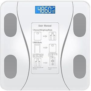 Bluetooth Smart Lichaamsvetweegschaal Digitale Lichaamsweegschaal Met LCD-scherm Elektronisch Wegen BMI-samenstellingsanalysatorhulpmiddelen Gemakkelijk Te Gebruiken(White Bluetooth)