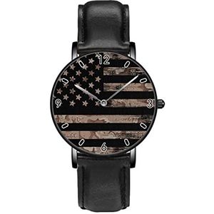 Camouflage Amerikaanse VS Vlag Klassieke Patroon Horloges Persoonlijkheid Business Casual Horloges Mannen Vrouwen Quartz Analoge Horloges, Zwart