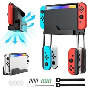 MoKo Wandhouder voor Nintendo Switch/Switch OLED, metalen houder met 4 Joy-Con haken, snelle warmteafvoer gaten, opslag van de switch in de buurt of achter de tv, zwart