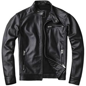 Hgvcfcv Klassieke Motor Rider Echt Lederen Jacket.Slim Fit Koeienhuid Coat.Mens Fashion Echt Lederen Jas Biker Jacket, Zwart, S