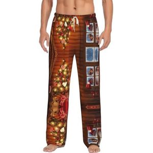 Merry Christmas2 Lange loungewear voor heren, nachtkleding, pyjamabroek, nachtkleding met zakken en trekkoord, Wit, S