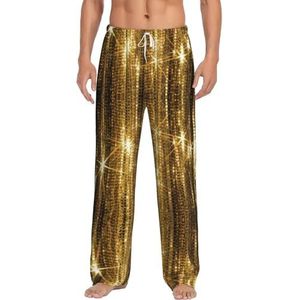 OKFSTY Gouden Pailletten Sparkle Heren Pyjama Bottoms,Pyjama Polyester Broek Voor Mannen Zachte Lange Lounge Pj Slaap Broek Met Zakken, Wit, S