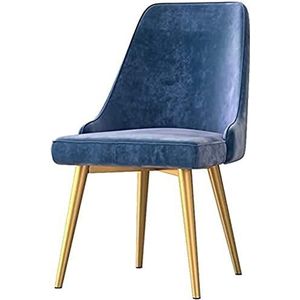 GEIRONV Moderne Flanel Eetkamerstoel, Ergonomische Gestoffeerde Zitting Keuken Woonkamer Lounge Stoelen Metalen Poten Woonkamer Stoelen Eetstoelen (Color : Blue, Size : 50x50x90cm)