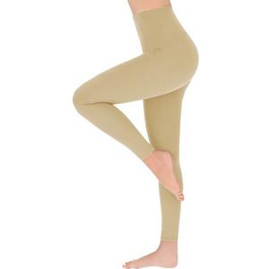 Softsail Rijke dameslegging volledige lengte hoge taille buikcontrole, sport gym yoga fitness elastische broek, dames effen afslankende lichtgewicht leggings in grote maten, Beige, 50