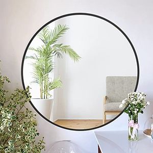 ZENIDA Ronde wandspiegel, 50 x 50 cm, met hoogwaardig zwart metalen frame, modern design, grote spiegel, voor hal, badkamer, woonkamer en meer