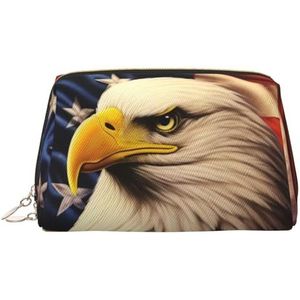Vlag en adelaar make-up tas voor vrouwen cosmetische tassen lederen reizen make-up tas organisator waterdicht make-up zakje open platte toilettas draagbare opbergtas voor reizen, Goud, Eén maat