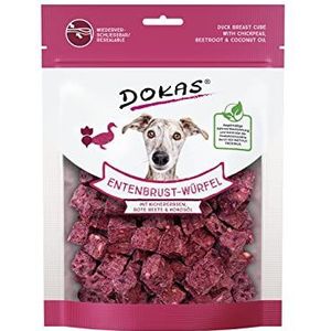 DOKAS Eendenborstkubus – premium superfood-snack voor honden van eendenborst – met kikkererwten, rode biet en kokosolie – 1 x 150 g