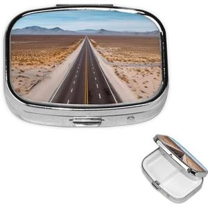 Mini metalen pillenorganizer - 2 compartimenten pillendoos lichtgewicht zak pillendoosje snelweg snelweg weg weg in de woestijn wekelijkse medicijnkoffer voor vitamines en medicijnen