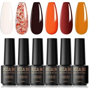 ROSALIND UV Nagellak Oranje, 6 Kleuren Mini Gel Nagellak, UV Nagellak Set Wit Roze Bruin Rood Soak Off Nagellak French Manicure voor Vrouwen Moeder Geschenkset DIY at Home
