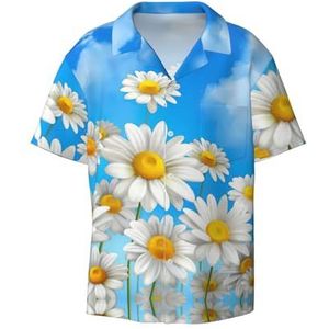 TyEdee Lente madeliefjes bloemenprint heren korte mouwen overhemden met zak casual button down shirts business shirt, Zwart, 4XL