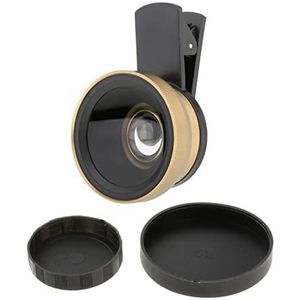 2-in-1 telefoon camera lens macro/groothoek lens clip draagtas goud