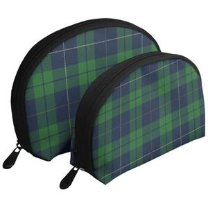 Make-uptas, reizen cosmetische tas 2 stuks draagbare clutch zakje set zakje organizer blauw groen tartan geruite Schotse textiel oud, zoals afgebeeld, Eén maat
