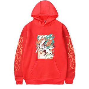 ENITEXOLUD Okami Merch Hoodies Mannen Vrouwen Mode Hooded Trainingspakken Trend Gaming Lange Mouw Truien XXS-4XL, Rood, XXS