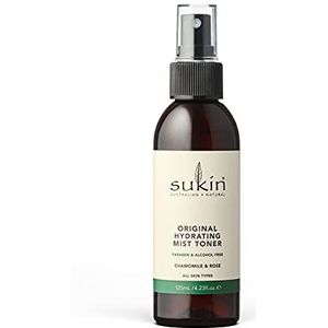 Sukin Signature Hydraterende tonic-spray, 125 ml, zuivert en verfrist vermoeide huid, met rozenwater en kamille, voor gezicht, hals en lichaam, veganistisch