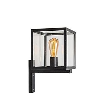 QAZQA - Modern Industrieel | Industrie vierkante buitenwandlamp zwart IP23 - Rotterdam | Buitenverlichting - Roestvrij staal (RVS) Kubus |Vierkant - E27 Geschikt voor LED - Max. 1 x 60 Watt