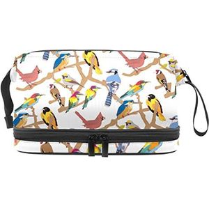 De Zak van de Vogelmake-up Dubbele Laag Ruime Kosmetische Zakken voor Vrouwen en Meisjes Reizen Draagbare Toiletry Pouch met Rits, Meerkleurig, 27x15x14 cm/10.6x5.9x5.5 in, Make-up zakje
