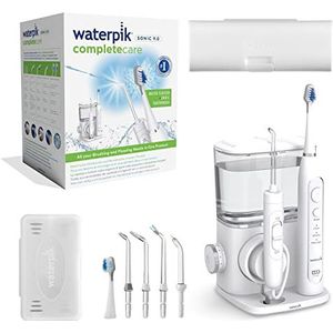 Waterpik Complete Care 9.0 Sonic Elektrische Tandenborstel en Waterflosser Combo, Ruimtebesparend Ontwerp Oral Care, Wit en Chroom (CC-01EU010-1)
