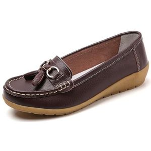 WDUDSUDUW Vrouwen Klassieke Lederen Loafers Casual Slip-On Boot Schoenen Comfortwalking Mocassins Zachte Zool Schoenen, B Koffie, 41 EU