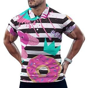 Donut Flamingo's Mopshond Streep Casual Poloshirts Voor Mannen Slim Fit Korte Mouw T-shirt Sneldrogende Golf Tops Tees M