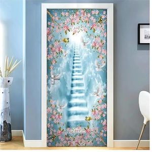 Deurstickers PVC Waterdichte Zelfklevende 3D Deursticker Wolk Ladder Bloemen En Vogels Behang Woonkamer Deur Decor (Grootte : 95x215cm)