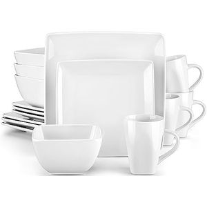 vancasso Soho 16-delig tafelservies van aardewerk, borden, dessertborden, kommen en kopjes, voor 4 personen, wit