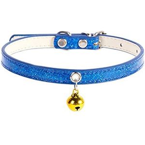 Hond Accessoires Met Kleine Zilver/Gouden Bel Bling Halsband PU Lederen Huisdier Ketting Riem voor Puppy Kat-Blauw (Goud), XS
