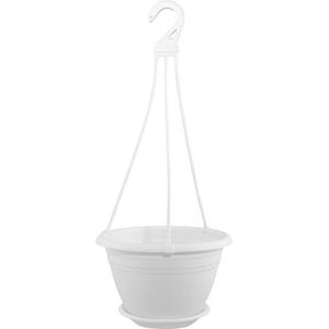 Plantenpotten hanglamp, Galicia, met ophanging en onderzetter, kunststof. D 25 x H 16 cm wit 10