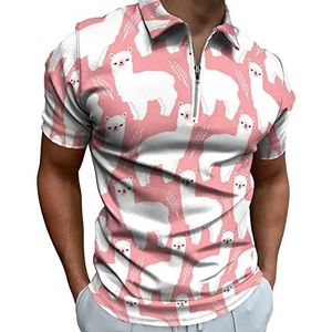 Roze lama Alpaca Half Zip-up Polo Shirts Voor Mannen Slim Fit Korte Mouw T-shirt Sneldrogende Golf Tops Tees 2XS