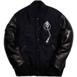 A&M Express Heren Black Def Jam Recording Wool & Leather Sleeves Jacket - Heren Oversized Varsity-jas met zakken, Zwart, L