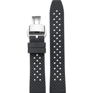Quick Release Fluoro Rubber Horlogeband Waterdicht Heren for Seiko for Breitling for IWC Zwart Quick Release Horlogeband Stomatal Band (Color : Black silver Folding, Size : 22mm)